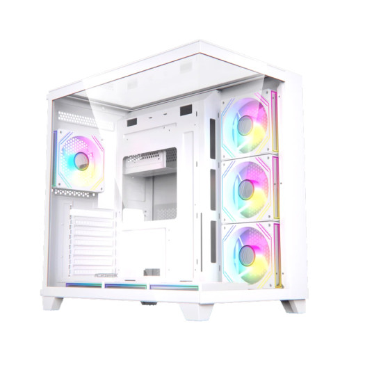 Acegeek Horizon White Type C ATX Case, 7x RGB 120mm Fans, Dual Side Tempered Glass, 3x HDD Slots, Motherboard Supports Upto ATX, GPU Max Upto 410mm, White